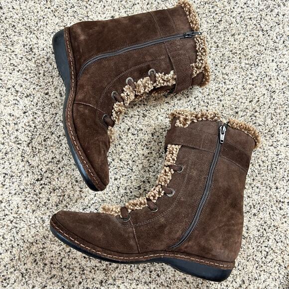 Stuart Weitzman Womens Brown Suede Boots Size 6.5 Fur Lined Buckle Winter - Picture 9 of 10